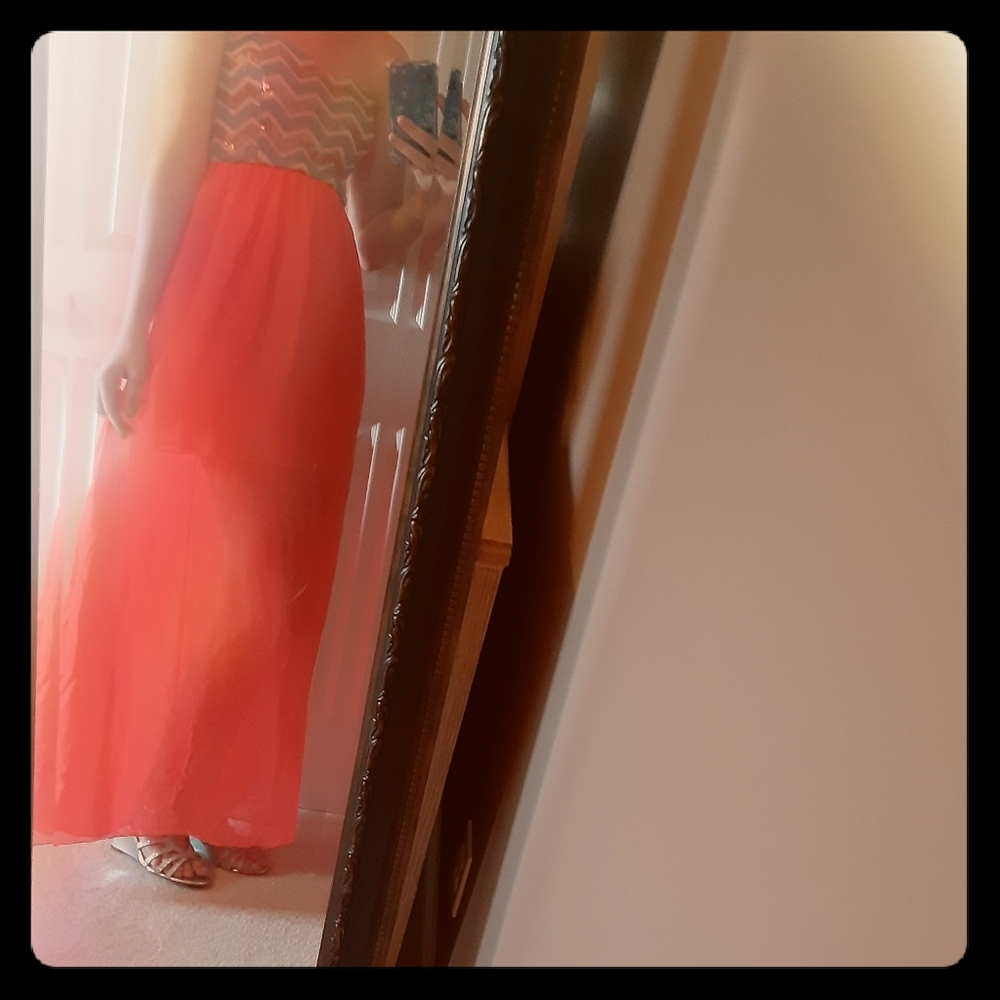 Strapless Neon Prom Dress